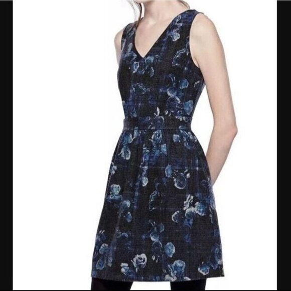 Anthropologie Thakoon Charcoal Blue Rose Cotton Flannel Sleeveless Dress Size 4 - Picture 6 of 9